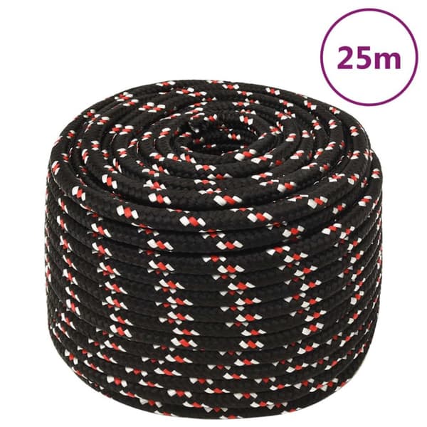 vidaXL Båttau svart 12 mm 25 m polypropylen
