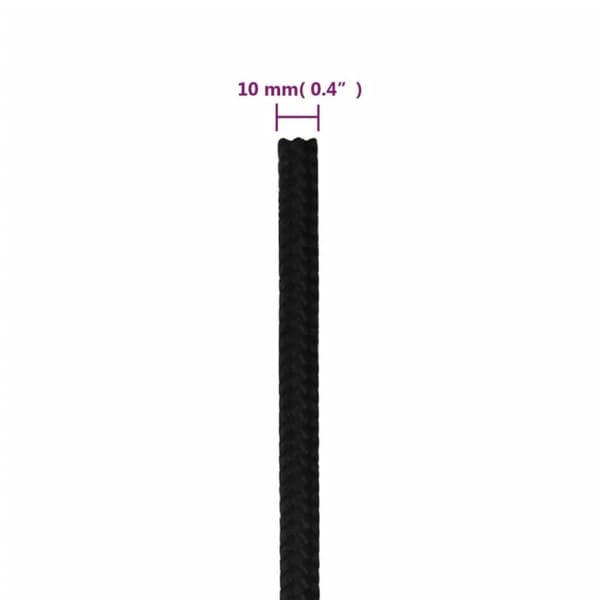 vidaXL arbejdsreb 10 mm 25 m polyester sort