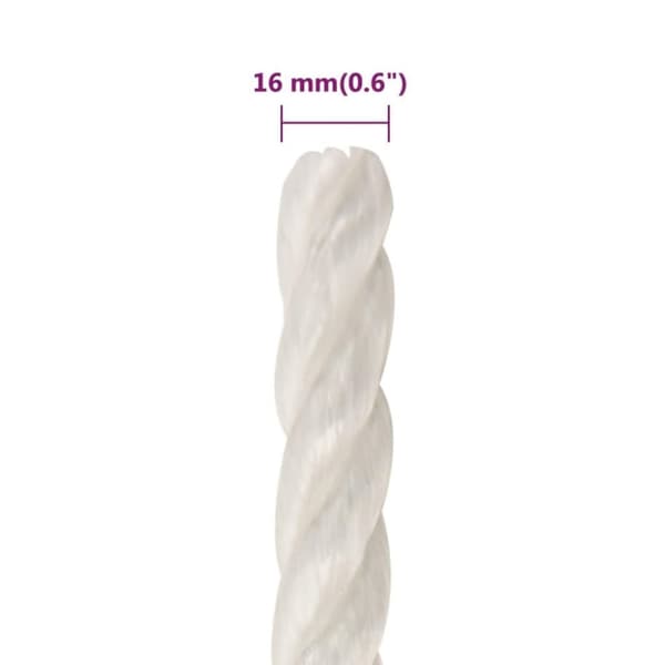 vidaXL Työköysi valkoinen 16 mm 250 mm polypropeeni