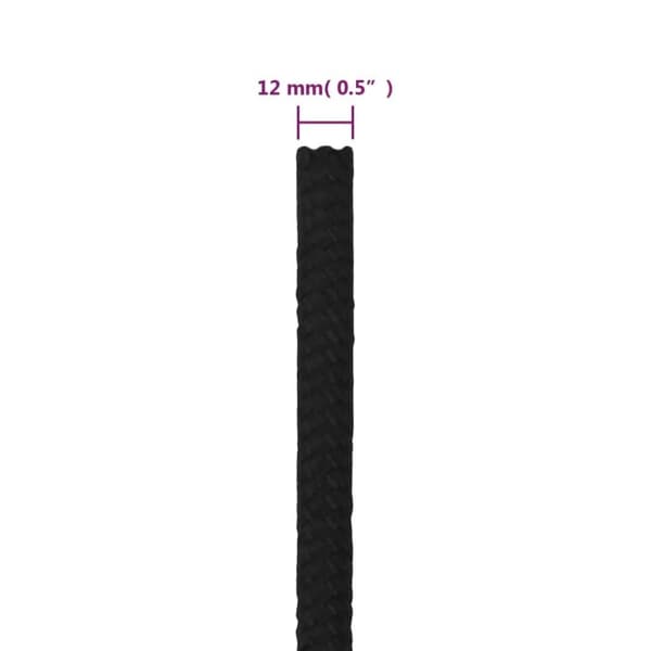 vidaXL arbejdsreb 12 mm 250 m polyester sort
