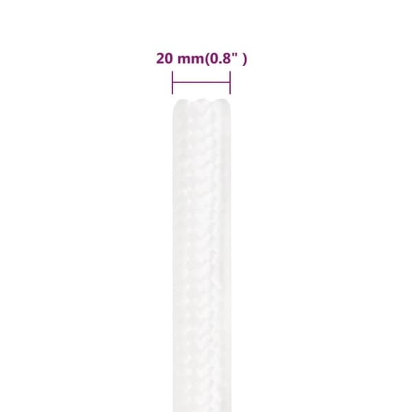 vidaXL Veneköysi täysvalkoinen 20 mm 100 m polypropeeni