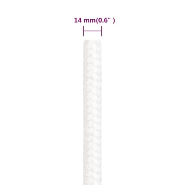 vidaXL Veneköysi täysvalkoinen 14 mm 100 m polypropeeni