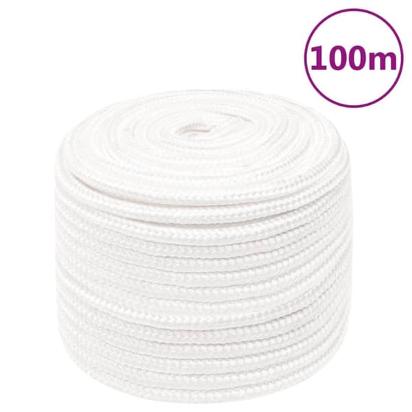 vidaXL Veneköysi täysvalkoinen 14 mm 100 m polypropeeni