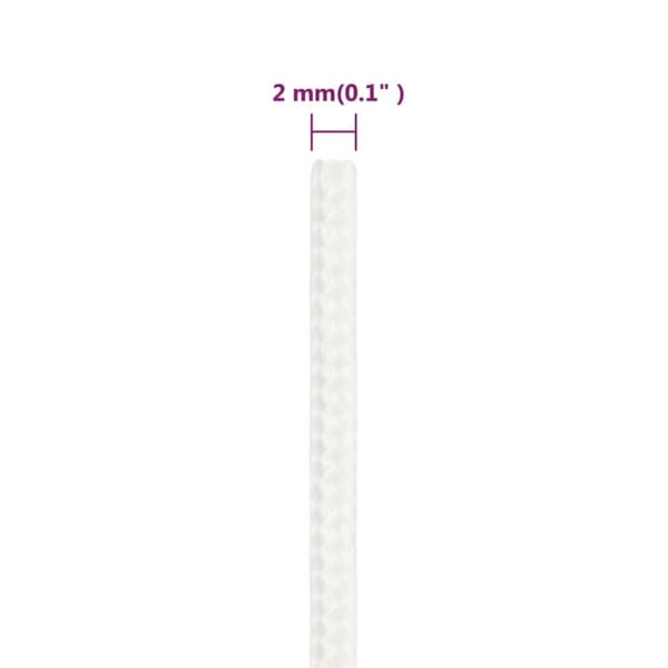 vidaXL Veneköysi täysvalkoinen 2 mm 500 m polypropeeni