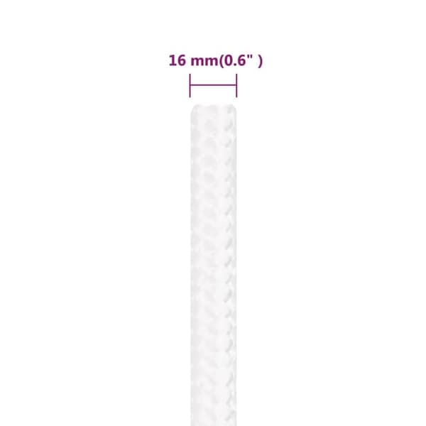 vidaXL Veneköysi täysvalkoinen 16 mm 50 m polypropeeni