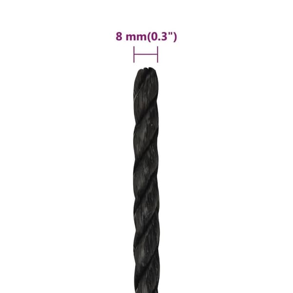vidaXL arbejdsreb 8 mm 50 m polypropylen sort