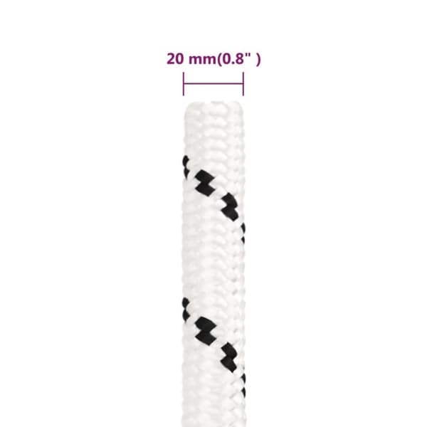 vidaXL Punottu veneköysi valkoinen 20 mm x 100 m polyesteri
