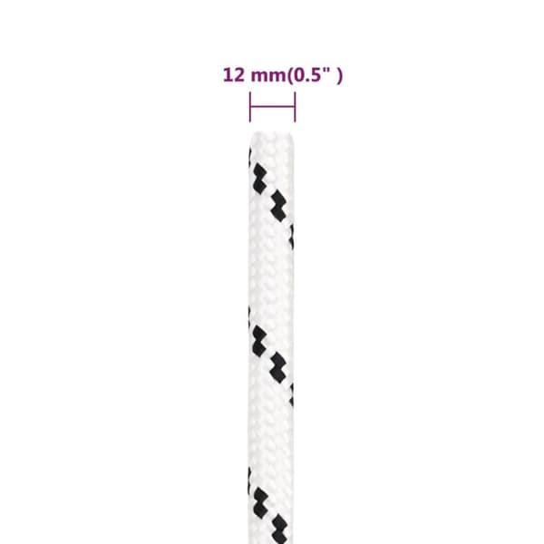 vidaXL Punottu veneköysi valkoinen 12 mm x 25 m polyesteri