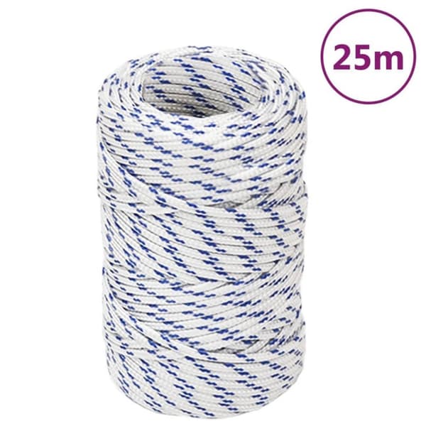 vidaXL Båttau hvit 2 mm 25 m polypropylen
