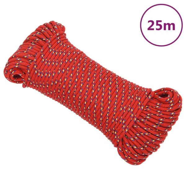 vidaXL Båttau rød 3 mm 25 m polypropylen