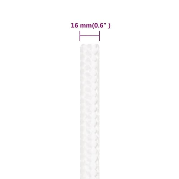 vidaXL Veneköysi täysvalkoinen 16 mm 250 m polypropeeni