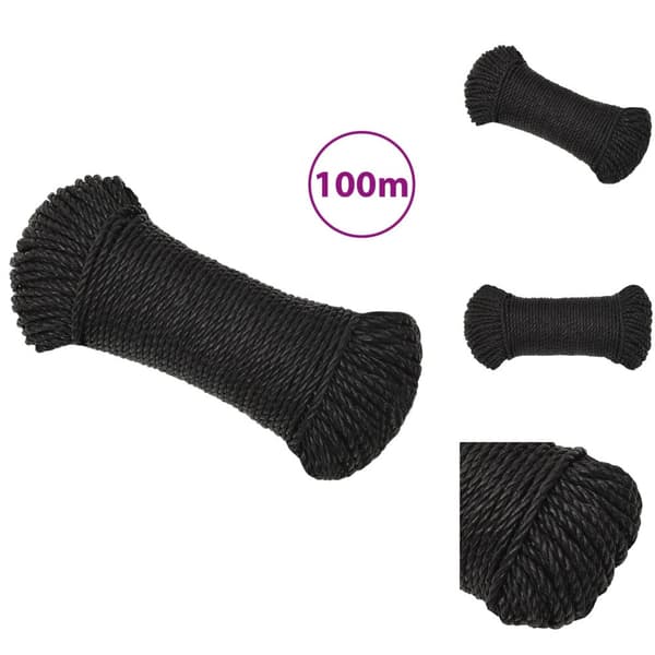 Reb - Living arbejdsreb 6 mm 100 m polypropylen sort