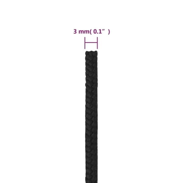 Båtlina helsvart 3 mm 50 m polypropen - Rep - Båtrep - Home & Living