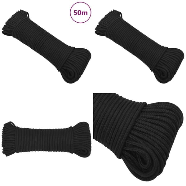 Båtlina helsvart 3 mm 50 m polypropen - Rep - Båtrep - Home & Living