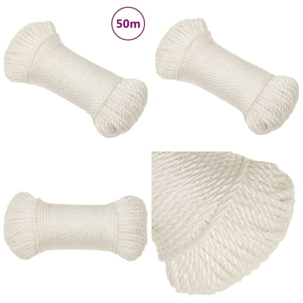 Arbejdsreb 8 mm 50 m polypropylen hvid - Reb - Snoet Reb - Home & Living