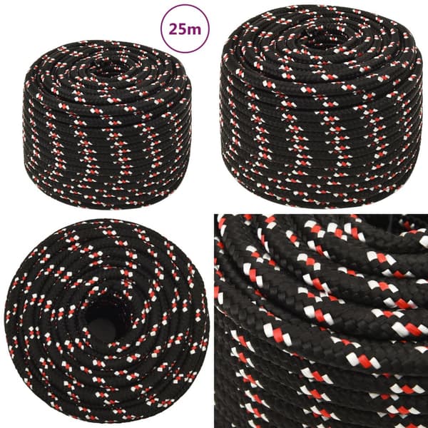 Båtlina svart 12 mm 25 m polypropen - Rep - Båtrep - Home & Living