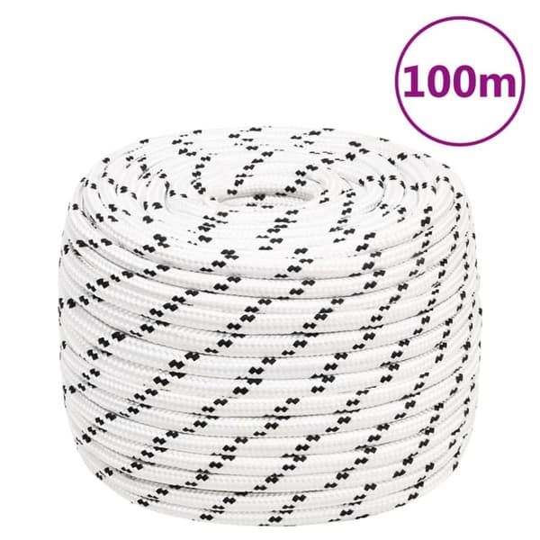 Flettet tovværk 12 mm x 100 m polyester hvid - Bådreb - Bådtov - Home & Living