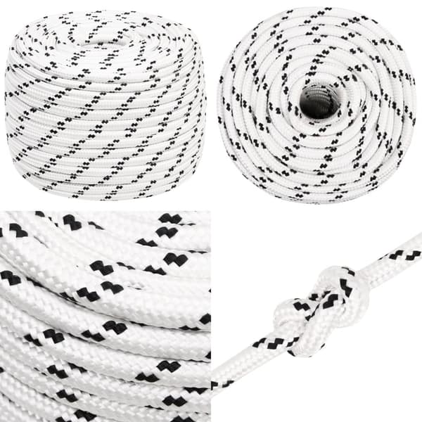 Flettet tovværk 12 mm x 100 m polyester hvid - Bådreb - Bådtov - Home & Living