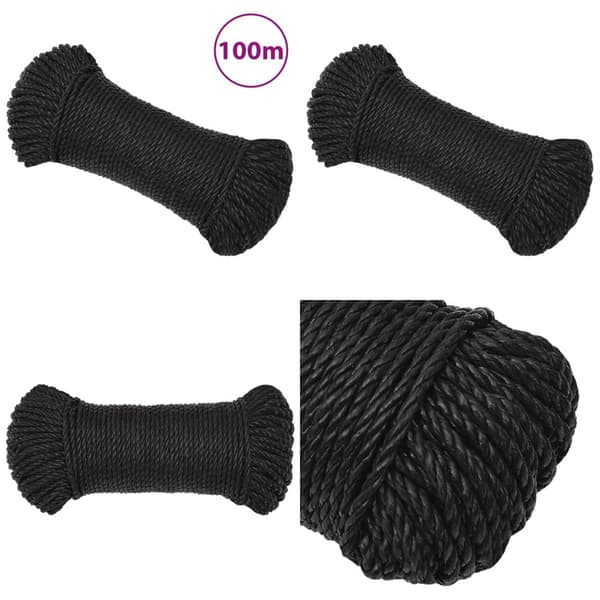 Arbejdsreb 8 mm 100 m polypropylen sort - Reb - Snoet Reb - Home & Living