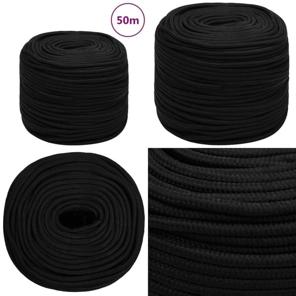 Työköysi musta 8 mm 50 m polyesteri - Köysi - Köydet - Home & Living