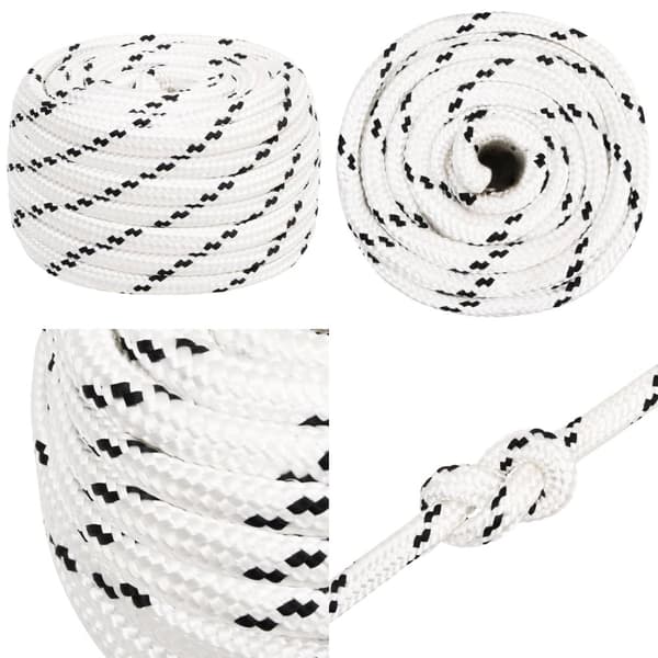 Flettet tovværk 16 mm x 25 m polyester hvid - Bådreb - Bådtov - Home & Living