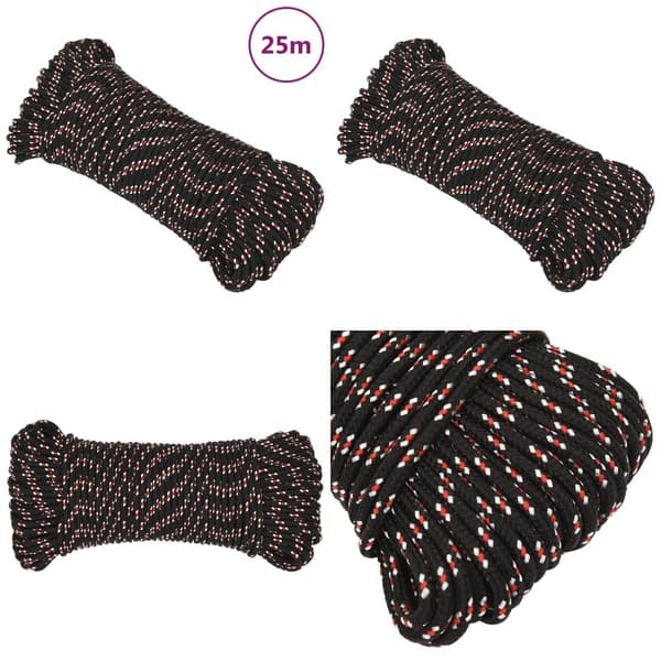 Båtlina svart 3 mm 25 m polypropen - Rep - Båtrep - Home & Living