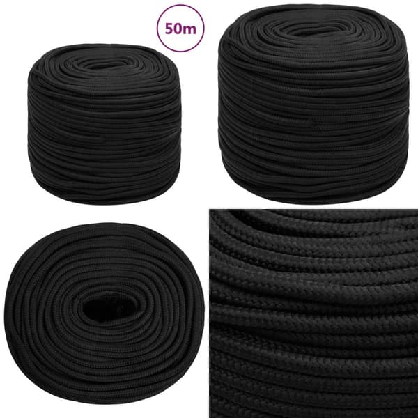 Tovværk til båd 6 mm 50 m polypropylen sort - Bådreb - Bådtov - Home & Living