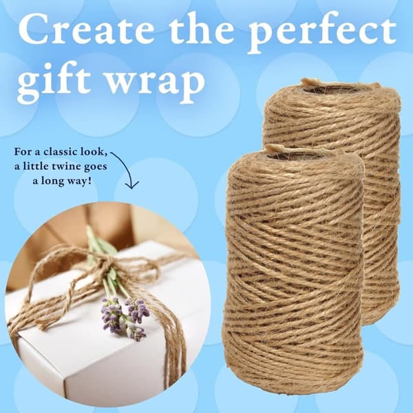 OBOSOE Juutte Twine - Hemp Twine String, Heavy Duty, Pakkausmateriaalit, Kodin sisustus, Puutarhanhoito | 2 Pack, 100m/pack, 2mm Paksu