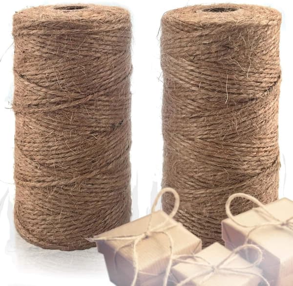 OBOSOE Juutte Twine - Hemp Twine String, Heavy Duty, Pakkausmateriaalit, Kodin sisustus, Puutarhanhoito | 2 Pack, 100m/pack, 2mm Paksu