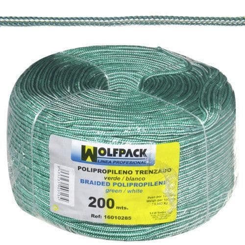 Polypropen flätat rep vit/grön (rulle 200