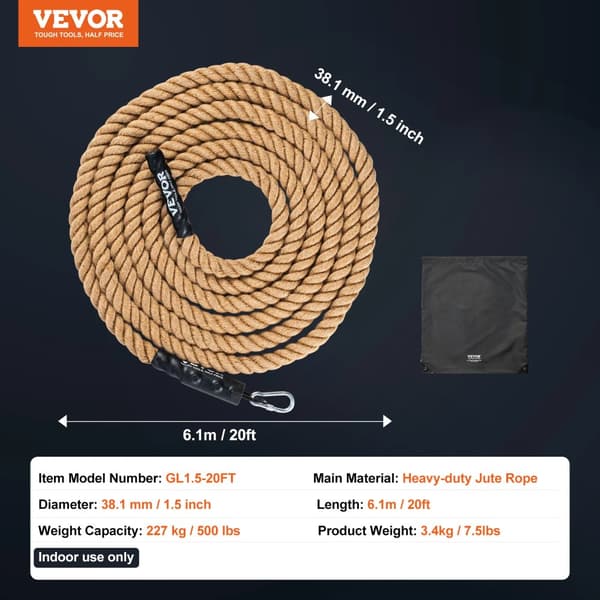 Klat Seil, Kraftigt Jute Material, 20 fot Längd,20 tum