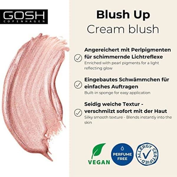 GOSH Blush Cream Blush Up I Blush Stick för definierade ansiktsdrag och mjuka övergångar I Liquid Blush med svamp