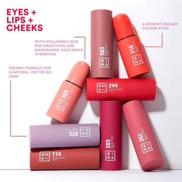 Blush Stick Crème 3INA - No-Rules Stick 385 - Bordeaux - Blush Crème bordeaux med Hyaluronsyra - Blush Stick för Ögon