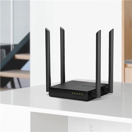 AC1200 Dual-Band Wi-Fi RouterSPEED: 400 Mbps at 2.4 GHz + 867 Mbps at 5 GHzSPEC: 4× Antennas, 1× Gigabit WAN Port + 4× Gigabit LAN PortsFEATURE: Tethe