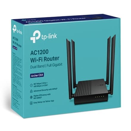 AC1200 Dual-Band Wi-Fi RouterSPEED: 400 Mbps at 2.4 GHz + 867 Mbps at 5 GHzSPEC: 4× Antennas, 1× Gigabit WAN Port + 4× Gigabit LAN PortsFEATURE: Tethe