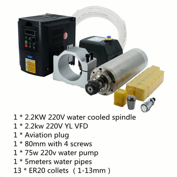 CNC-fräs kit, 4-axlig stegmotor, vattenkyld spindel, 2,2kw 220v vatten
