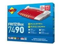 AVM FRITZ!Box 7490, Wi-Fi 5 (802.11ac), Kaksitaajuus (2,4 GHz/5 GHz), Ethernet LAN, 3G, ADSL, Punainen, Hopea
