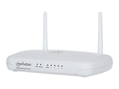 Manhattan 300N Wireless Router - Trådløs ruter - 4-portssvitsj - Wi-Fi - 2,4 GHz Hvit