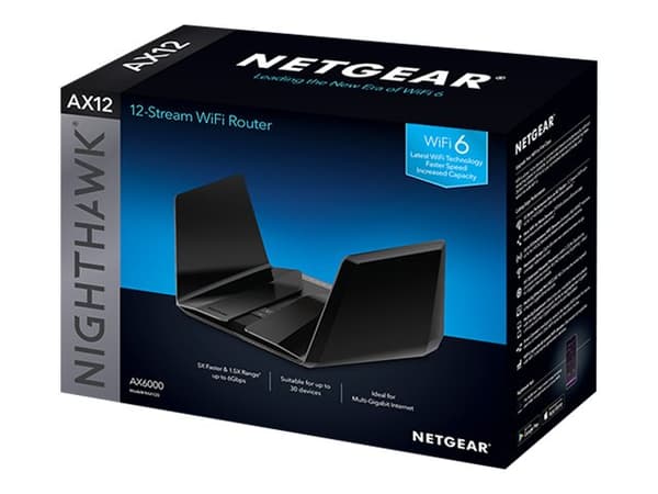 NETGEAR Nighthawk RAX120 - Trådløs ruter 5-port svitsj - 1GbE, 5GbE, 2.5GbE - Wi-Fi 6 - Dobbeltbånd