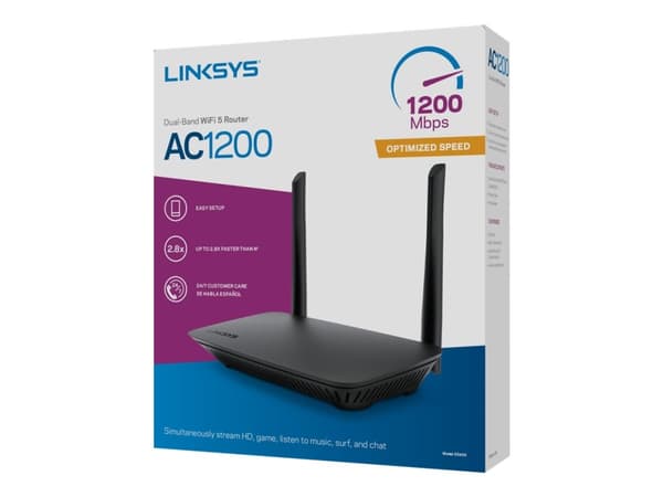 Linksys AC1200 Dual-Band WiFi 5 -reititin, Wi-Fi 5 (802.11ac), Kaksitaajuus (2,4 GHz/5 GHz), Ethernet LAN, Musta, Pöytäreititin