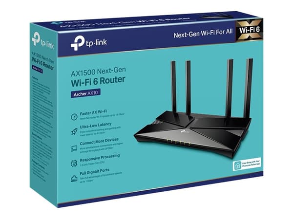 TP-Link Archer AX10, Wi-Fi 6 (802.11ax), Kaksitaajuus (2,4 GHz/5 GHz), Ethernet LAN, Musta, Pöytäreititin