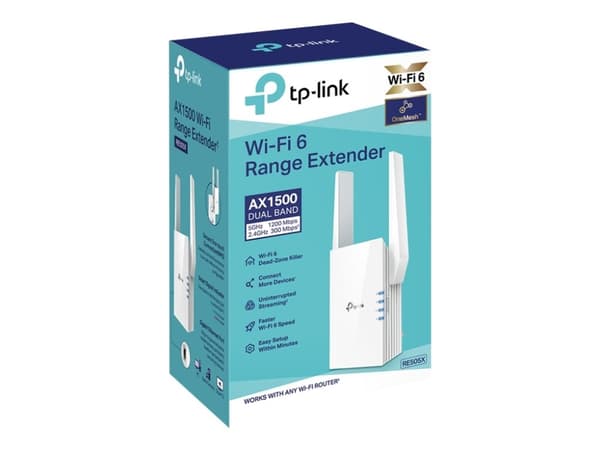 TP-Link RE505X - Rekkeviddeutvider for Wi-Fi - 1GbE - Wi-Fi 6 - 2.4 GHz, 5 GHz
