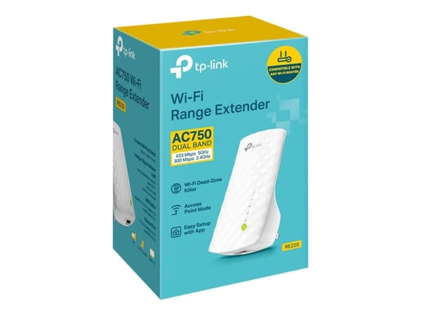TP-Link RE220 - WiFi-laajennuslaite - Wi-Fi 5 - 2,4 GHz, 5 GHz