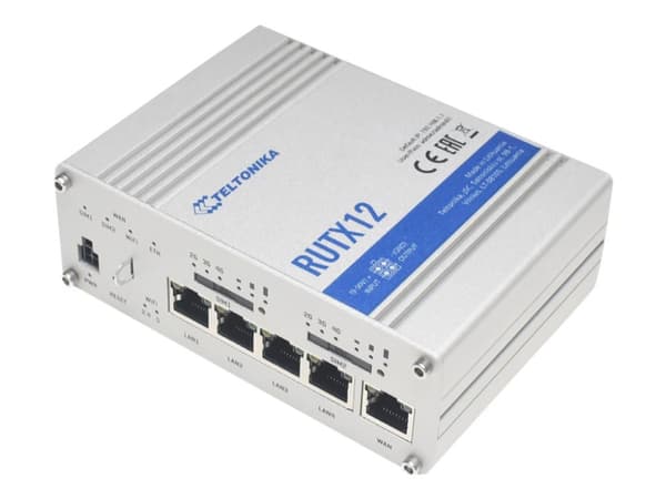 Teltonika RUTX12, Wi-Fi 5 (802.11ac), Kaksitaajuus (2,4 GHz/5 GHz), Ethernet LAN, 3G, Hopea, Pöytäreititin