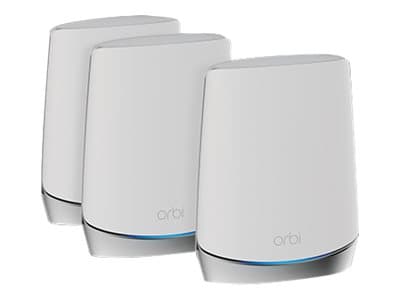 NETGEAR Orbi RBK753 - - Wi-Fi-system - (ruter, 2 utvidere) - inntil 5651 kvadratfot - maske - 1GbE - Wi-Fi 6 - Trippelbånd