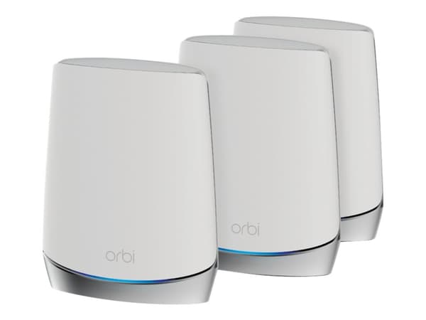 NETGEAR Orbi RBK753 - - Wi-Fi-system - (ruter, 2 utvidere) - inntil 5651 kvadratfot - maske - 1GbE - Wi-Fi 6 - Trippelbånd Hvit