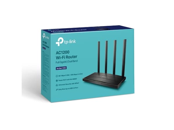 TP-Link Archer C6U, Wi-Fi 5 (802.11ac), Dobbelbånd (2.4 GHz / 5 GHz), Ethernet/bredbåndsforbindelse, Sort, Frittstående router