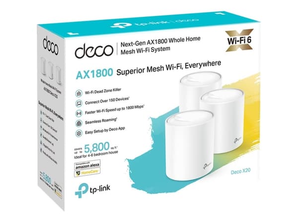 TP-Link Deco X20 - Wi-Fi-system (3 routrar) - GigE - 802.11a/b/g/n/ac/ax - Mesh-router Wi-Fi 6