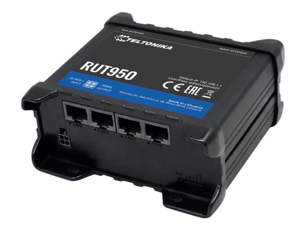 Teltonika RUT950, Wi-Fi 4 (802.11n), Yksi kaista (2,4 GHz), Ethernet LAN, 3G, Musta, Pöytäreititin