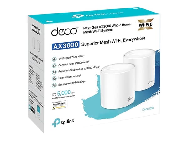 TP-Link Deco X60 - Wifi-system - (2 routrar) - mesh 1GbE - Wi-Fi 6 - Dubbelband